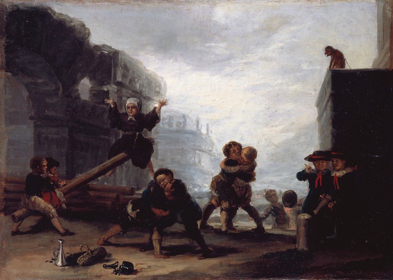 sangrado Empleado carpintero Niños jugando al balancín - Fundación Goya en Aragón