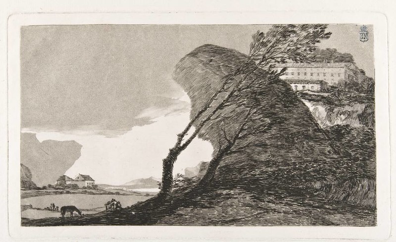 Landscape with Cliff, Buildings and Trees (Paisaje con peñasco, edificios y árboles)