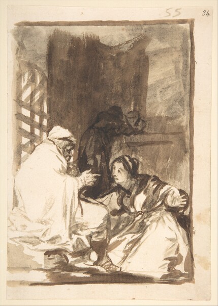 Mujer arrodillada ante un anciano (F.55)