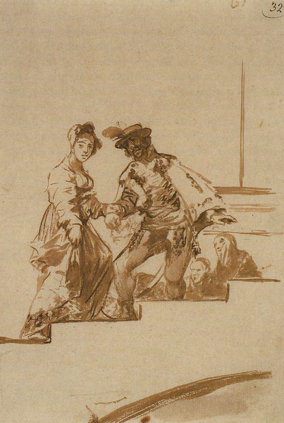 Caballero ayudando a una mujer a subir una escalera (F.61)