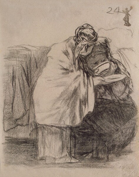 Mujer ayudando a un enfermo a beber (H.24)