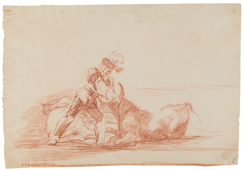 Spanish knight kills a bull after losing his horse (preparatory drawing)